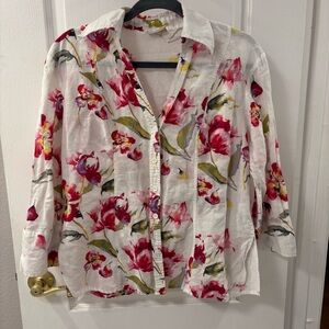 Harve Benard Floral Button-Down Shirt Linen Cotton Blend size XL